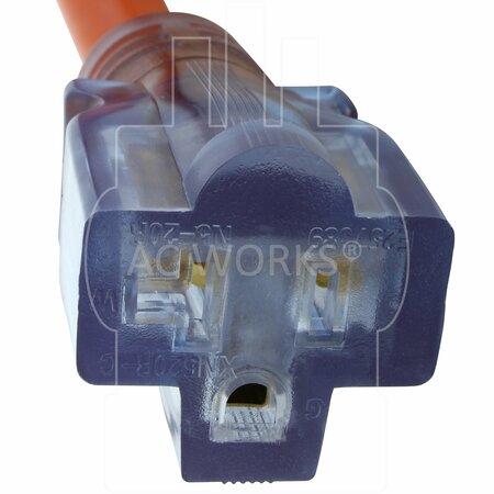 Ac Works 1FT 20A 3-Prong L5-20P Plug to 15/20A Household T-Blade Lighted Connector L520520-012